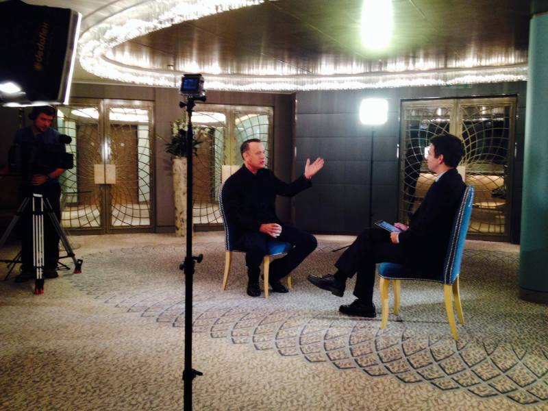 Husam Sam Asi interviewing Tom Hanks for BBC Arabic